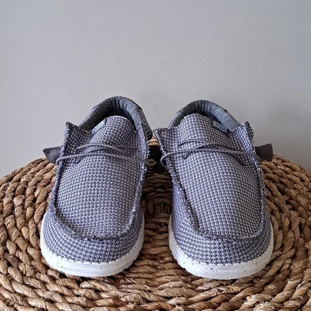 Hey Dude Mens Wally Grey Sport Mesh Knit Slip-On Lightweight Loafers S-6‎